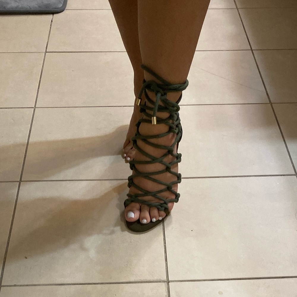 Olive green lace up heels